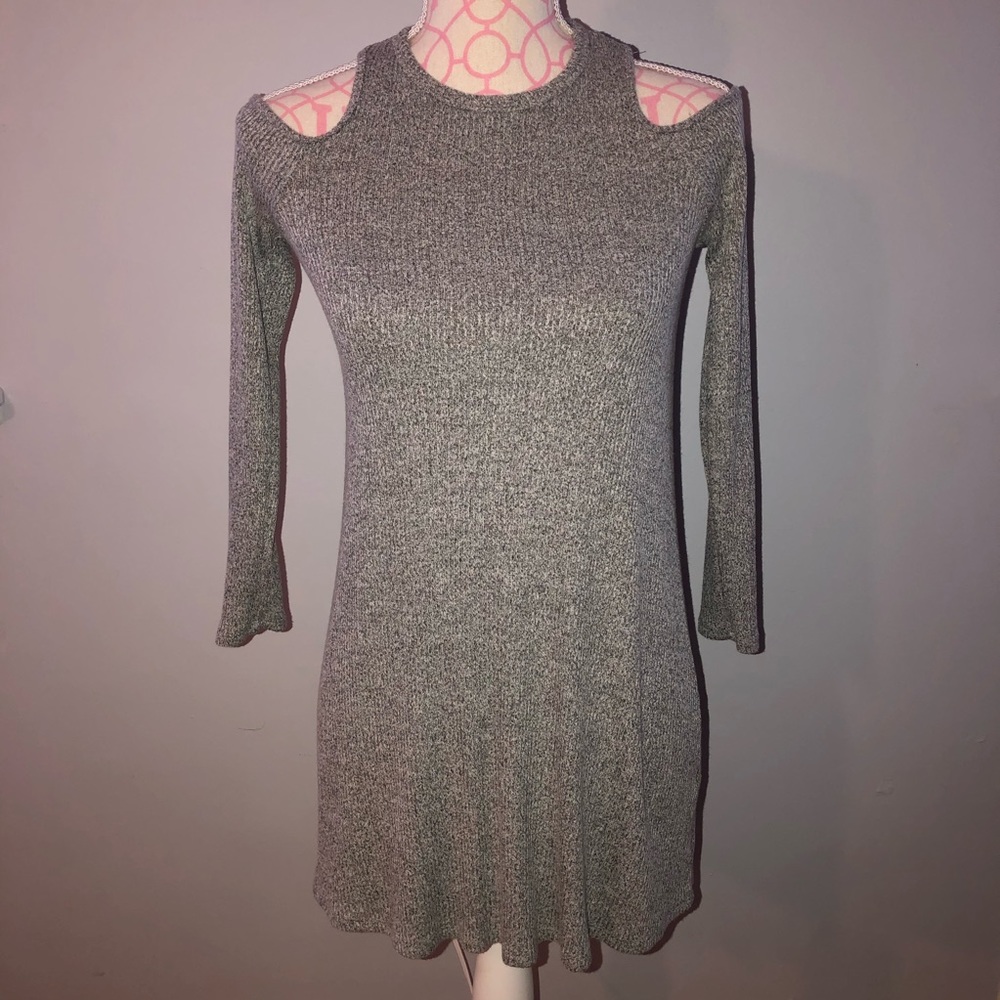 Gray Cold Shoulder Sweater Dress